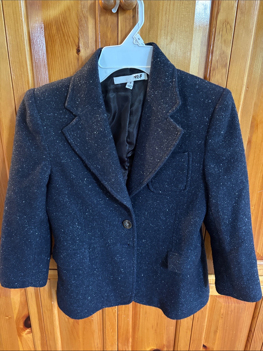 Nsf Navy Wool Blend Speckled Tailored Blazer Jacket Petite
